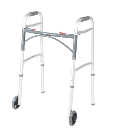 Deluxe Two Button Folding Walker with 5-Inch Wheels