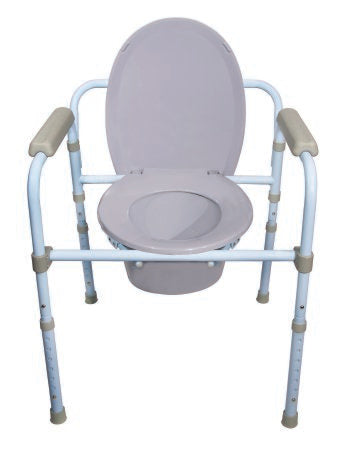 McKesson Drive Commode Chair Fixed Arm Steel Frame Seat Lid Back 17 to 23 Inch