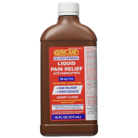 Gericare Acetaminophen Cherry Flavored Liquid 16 Oz bottle Pack of 6