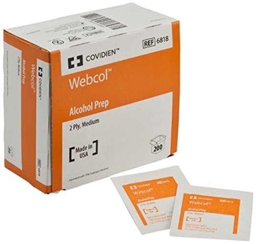 Kendall/Covidien Webcol Alcohol Medium Prep Pads (6 Boxes of 200 totaling 1200)