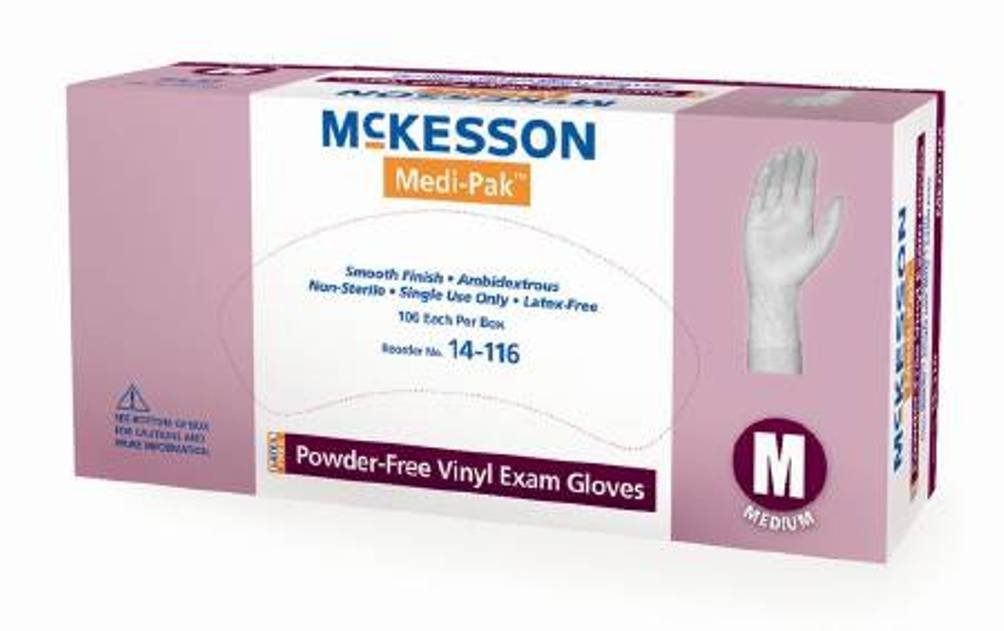 McKesson 14-118 Exam Glove, Vinyl Powder Free, Large Nonsterile - Box of 100