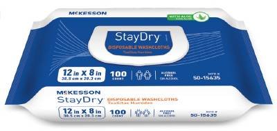 McKesson Brand StayDry Premoistened Washcloths, Soft Packs 8 X 12" - Case of 600