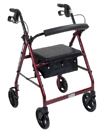 Drive Medical Aluminum Rollator Walker, R728RD, Red, Fold Up and Removable Back Support