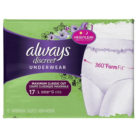 Always Discreet Maximum Classic Cut, Large, 17 Underwear (Pack of 2)