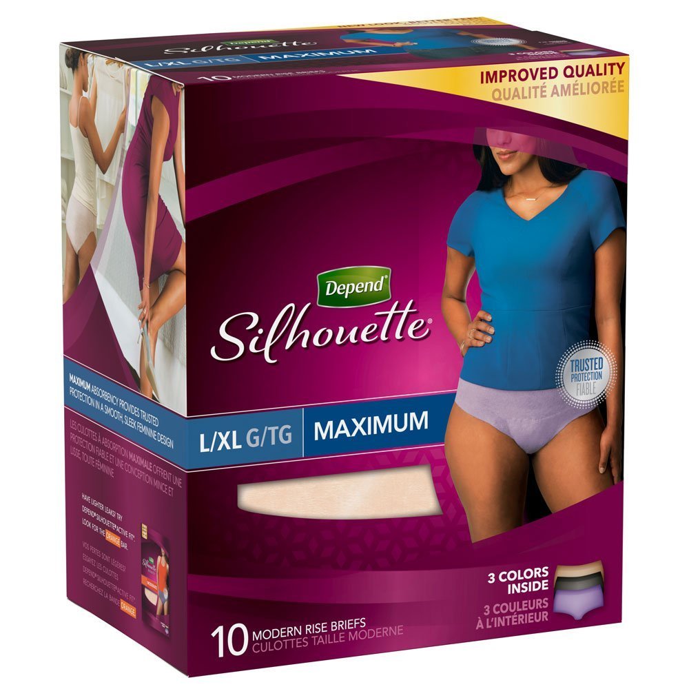 Depend Underwear Silhouette Maximum Absorbency for Women, Large/X-Large, 10 C...