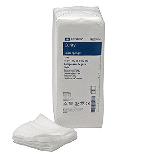 Covidien 2634 Curity Gauze Sponge, Non-Sterile, 4" x 4", 12-Ply (Pack of 200)