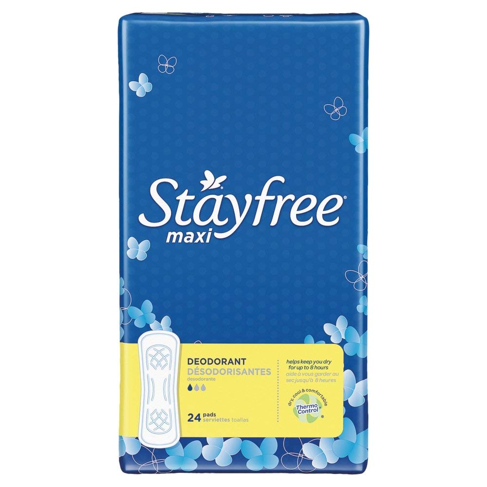Stayfree Maxi Pads, Deodorant, Heavy Protection, 24 Count (Pack of 8)