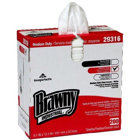 Brawny Industrial Lightweight Shop Towel, 9 1/10" x 12 1/2", White - 2000ct