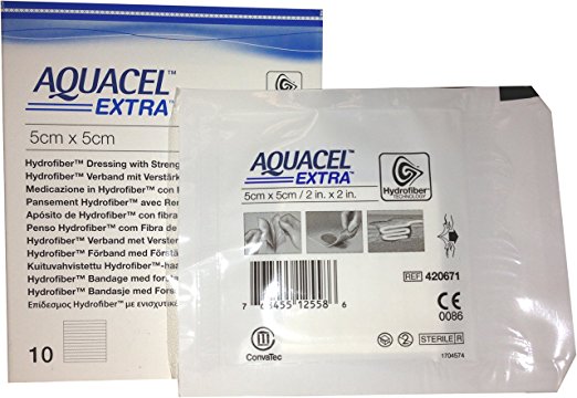 New and Improved AQUACEL EXTRA Hydrofiber dressing 2" x 2" (Box of 10 dressings)