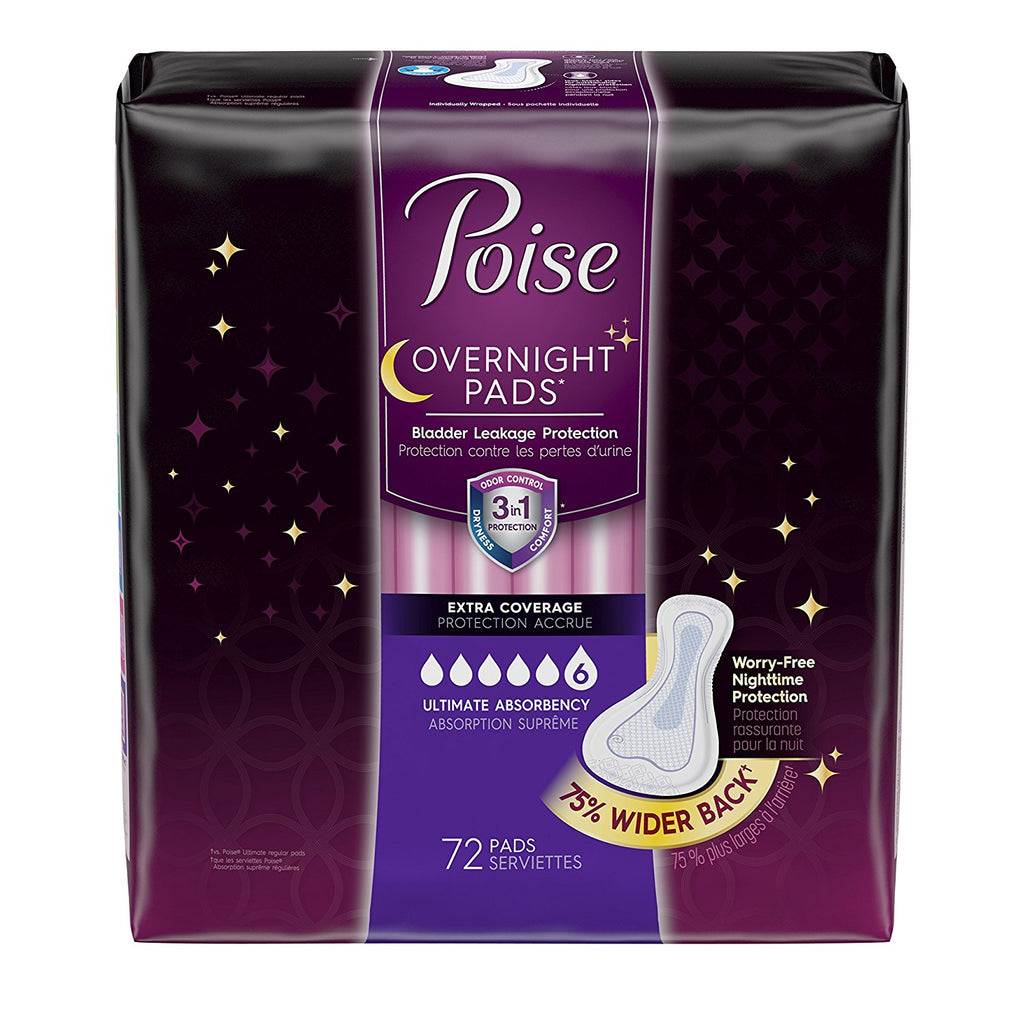 Poise Overnight Incontinence Pads, Ultimate Absorbency, Extra Coverage, 2 Packs of 24