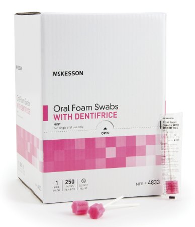 McKesson Select Oral Swabs W/Dentifrice, Pink Tip - Box of 250