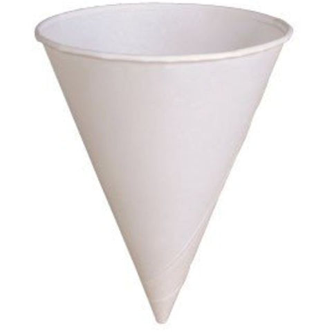 40KR Rolled-Rim Paper Cone Cups, 4oz, White, 200 Per Bag (Case of 25 Bags)