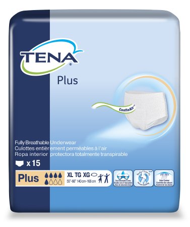 TENA Protective Underwear, Plus Absorbency X-Large, Waist/Hip 55" - 66"/Case ...