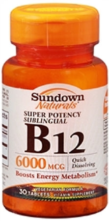 Sundown Naturals - Vitamin B-12 Supplement - 6000 mcg Strength - Tablet - 30 per Bottle-McK