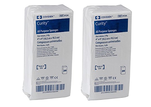Covidien 9134 Curity Non-Woven All-Purpose Sponge, Non-Sterile, 4" x 4", 3-ply (Pack of 400)