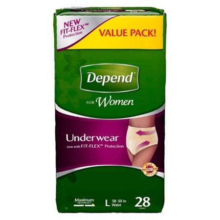 Depend FIT-FLEX Incontinence Underwear for Women, Maximum Abs, Large, 28/PK