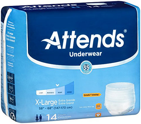 Attends Protective Underwear,DermaDry, X-Large, Unisex, 14 Count (Pack of 4)