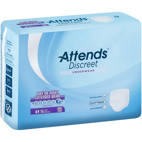 Attends Protective Underwear, Extended, DermaDry, Large, Unisex , 14 Count (Pack of 4)