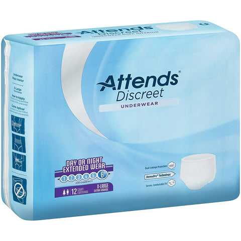 Attends Protective Underwear, Extended, DermaDry, X-Large, Unisex , 12 Count (Pack of 4)