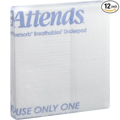 Attends Incontinence Care Supersorb Breathables Underpad for Adults, 30"x36", Super, 5 Count (Pack of 12)
