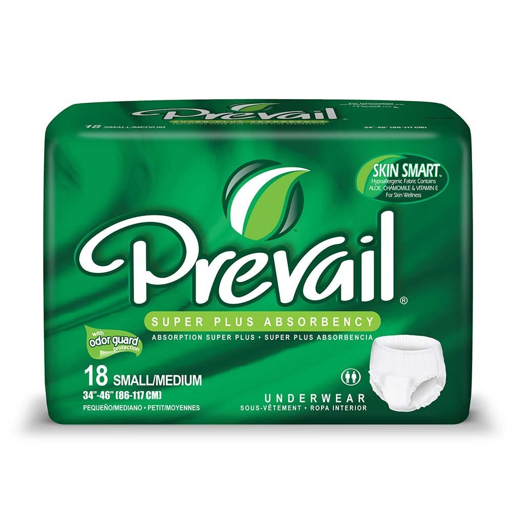 Prevail® Super Plus Underwear , Small/Medium*, Green, 34"-46", 4 bags of 18 (72 ct.)