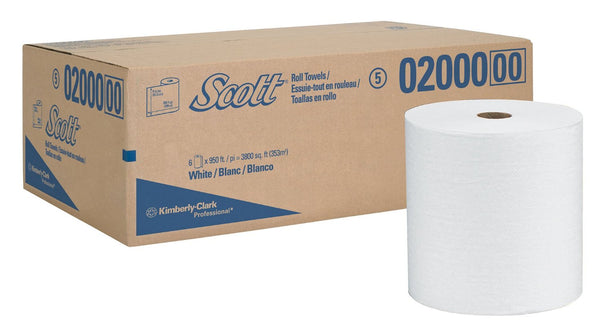 Scott 02000 High Capacity Hard Roll Towel, 8"x 950', 1.75" Core Size, White CS/6