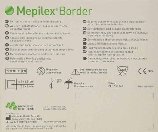 Mepilex Border Self-Adherent Absorbent Foam Dressing - Size 3 x 3" - 5 per Box