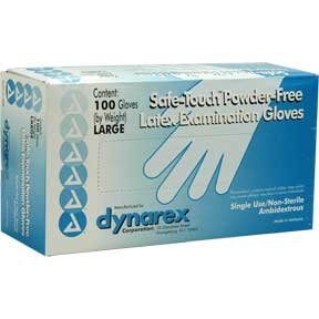 Dynarex Safe-Touch Latex Gloves, Powder-Free, Small, Box/100