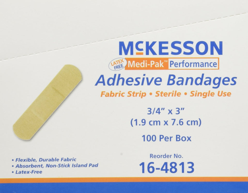 McKesson Medi-Pak Bandage Adhesive Fabric Strip, .75x3" Latex-Free, Box of 100