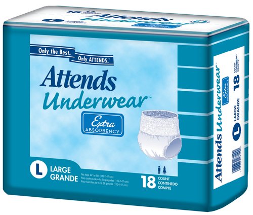 Attends Disposable Adult Underwear, EXTRA, Size Large, Full case of 72