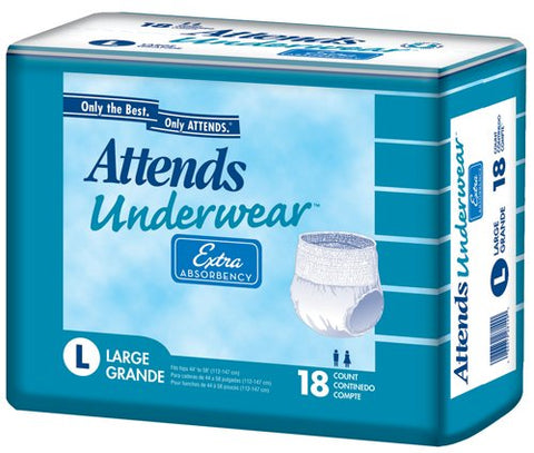 Attends Disposable Adult Underwear, EXTRA, Size Large, Full case of 72