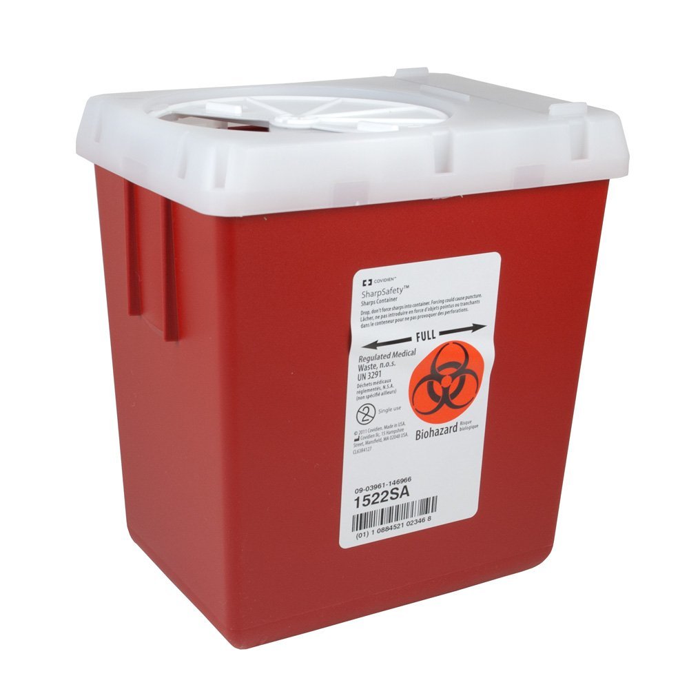 Covidien 1522SA Phlebotomy  Sharps Cont 2.2 QT Red Base, 7.25Hx6.5Wx4.47D, 1/EA