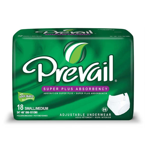 Prevail Protective Underwear with Extra and Super Absorbency-Adjustable, Small/Medium,72/Case