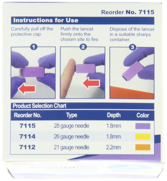 Dynarex Sensilance Safety Lancets, 28 Gauge, Sterile, 100 Count