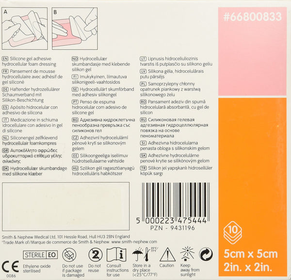 Smith & Nephew Allevyn 66800833 Gentle Border Lite Dressing 2" x 2" (Box of 10)