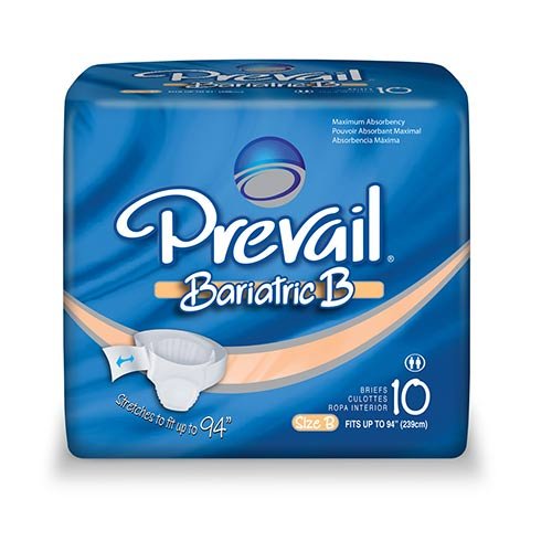 Prevail Bariatric B Adult Brief, Up to 100" waist- Pack 10
