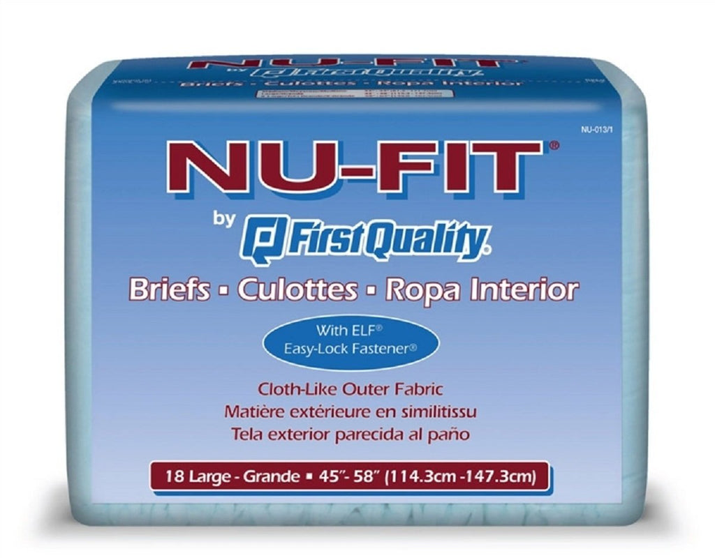 First Quality NU-013/1 Prevail Nu-Fit Brief, Large 45-58" -CS/72 (4 Packs of 18)