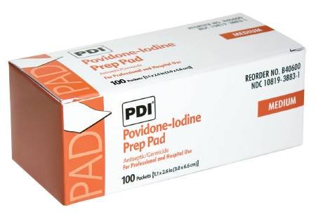 PDI PVP Prep Pad Povidone Iodine, 10% Individual Pack, 1-3/16 x 2-5/8", PK/100