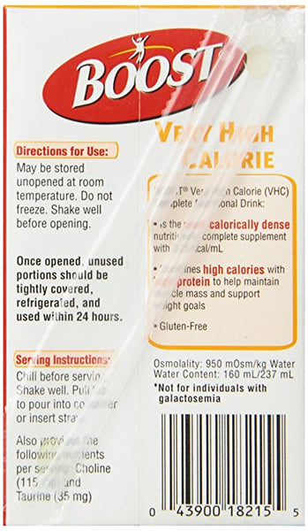 Boost VHC Very High Calorie Complete Nutritional Drink, Very Vanilla, 8 fl oz Box, 52 Pack (2 Cases)