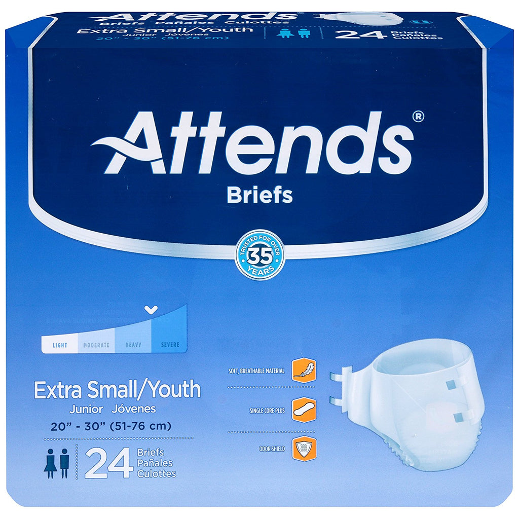 Attends Incontinence Care Briefs for Youths, X-Small, 24 count (Pack of 4)