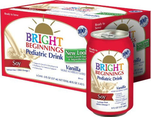 Bright Beginnings Soy Pediatric Nutritional Drink, Vanilla, 6 Count, 8oz Cans