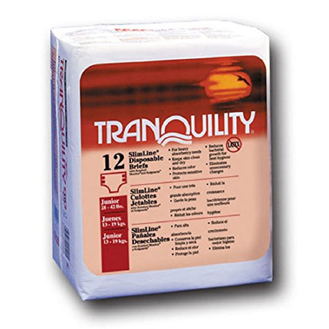 TranquilityÂ® SlimLineÂ® Original Disposable Briefs-Capacity 10.2 fl oz Waist / Hip 28 - 43 lb Size Junior - Pack of 12