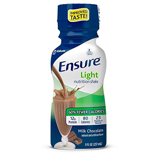 Ensure Light Nutrition Shake, 12g of high-quality protein, 0g Sugar, 2g Fat, Milk Chocolate, 8 fl oz, 24 Count