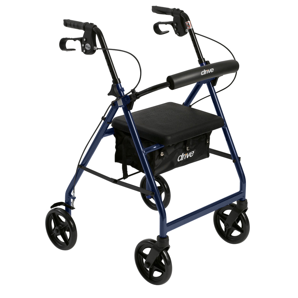 Drive Medical Aluminum Rollator, Blue, R728BL, Walker Fold Up and Removable Back Support