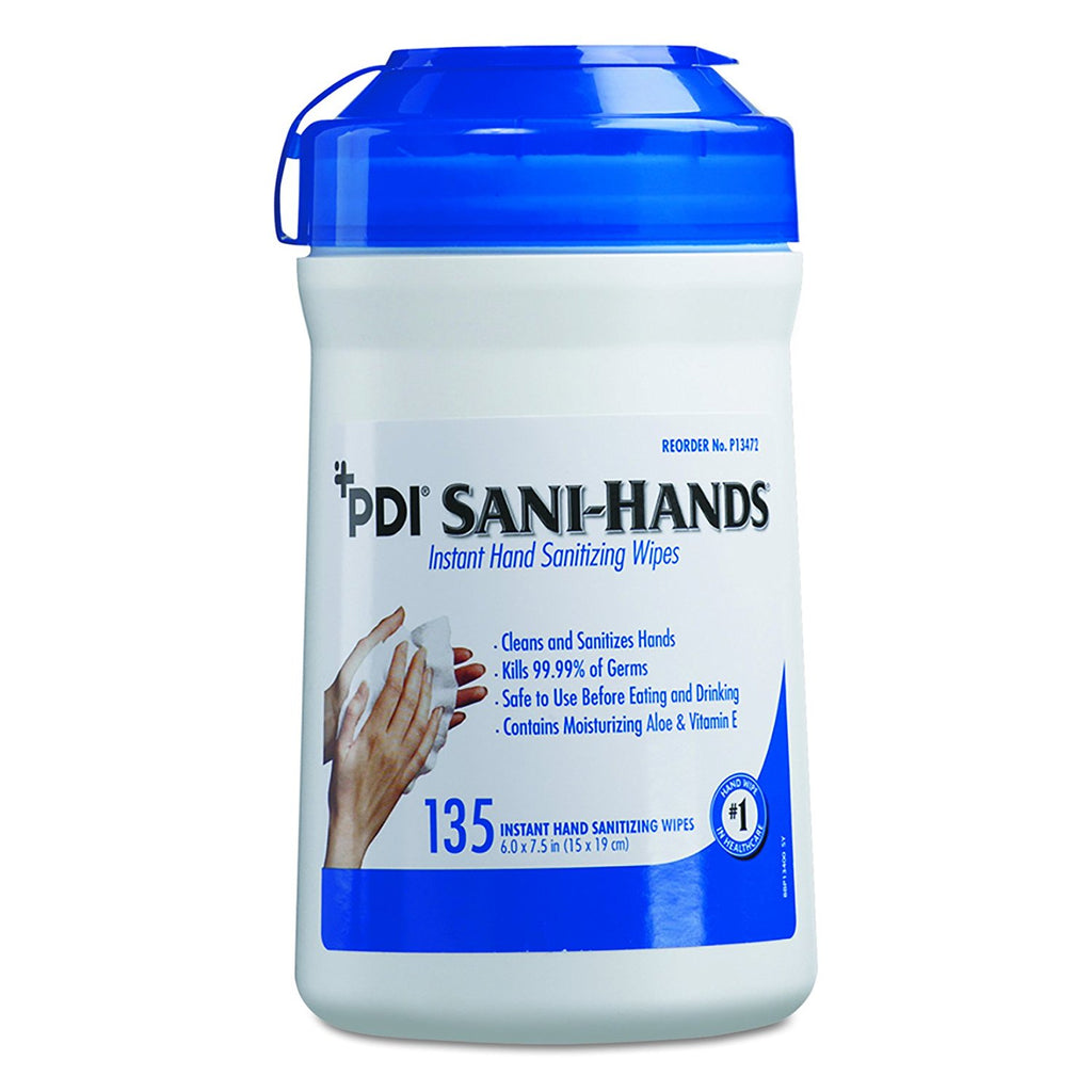 Sani-Hands ALC Instant Hand Sanitizing Wipes, 7.5x6, White, 135/Canister,12/Ct - 3 Kings Medical Supplies