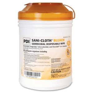 PDI P54072 Bleach Disinfectant Wipes, L Canister, 75 Wipes, 6" x 10.5", Canister