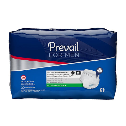 Prevail Men's Maximum Absorbency Underwear, 20 Count, Small/Medium