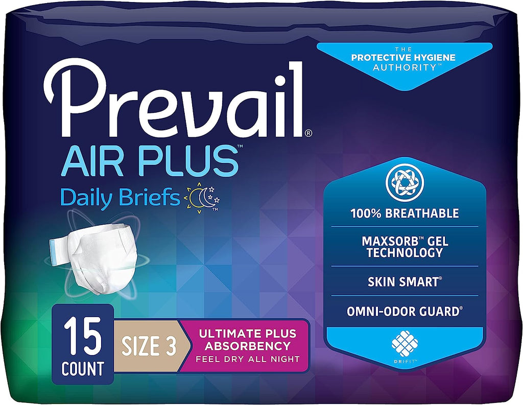 Prevail Breezers360 Incontinent Brief Tab Closure Size 3 Disposable Heavy Absorbency (Pack of 15)