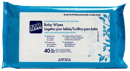 Nice 'N Clean Baby Wipes with Aloe, Travel Pak, Unscented, 40 Wipes