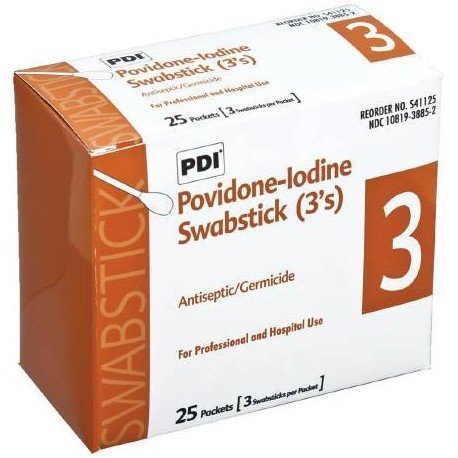 PDI Professional Disposables S41125 Swab Stick Providine 3's 25/Box by PDI